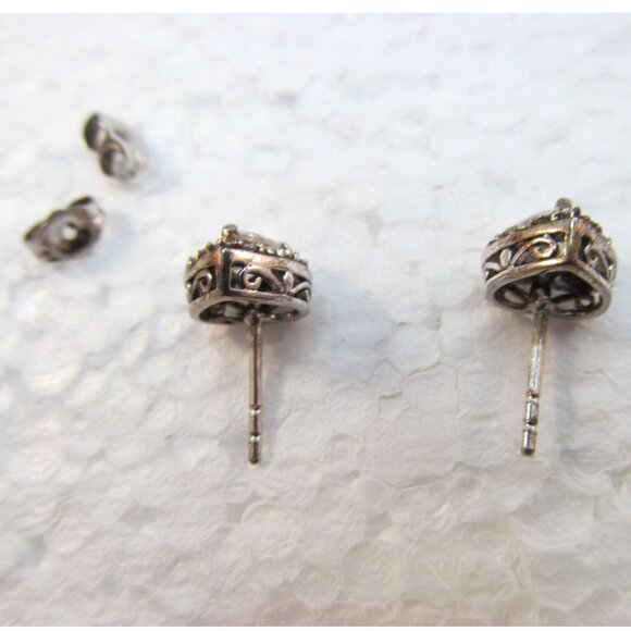 Cubic Zirconia Sterling Silver Heart Pierced Earrings - Picture 4 of 15